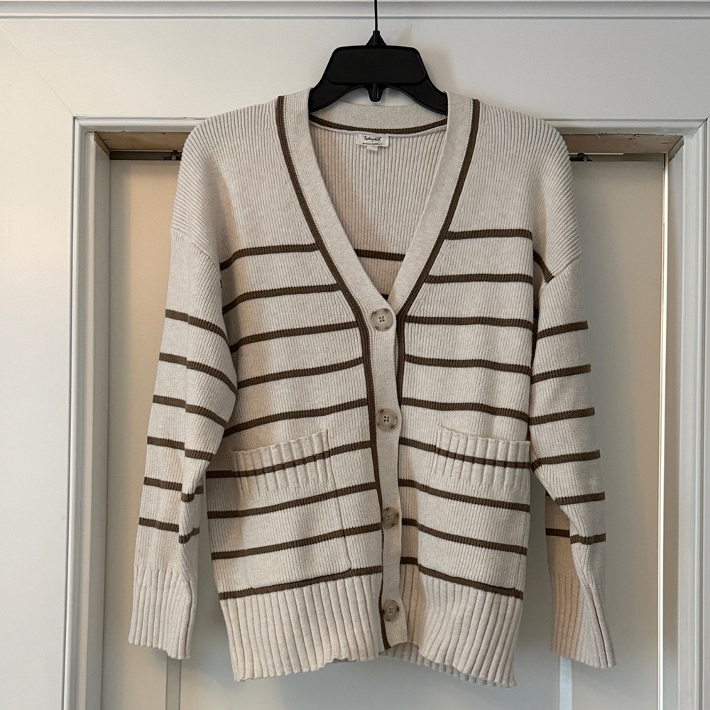 Splendid Cream and Brown Striped Cardigan